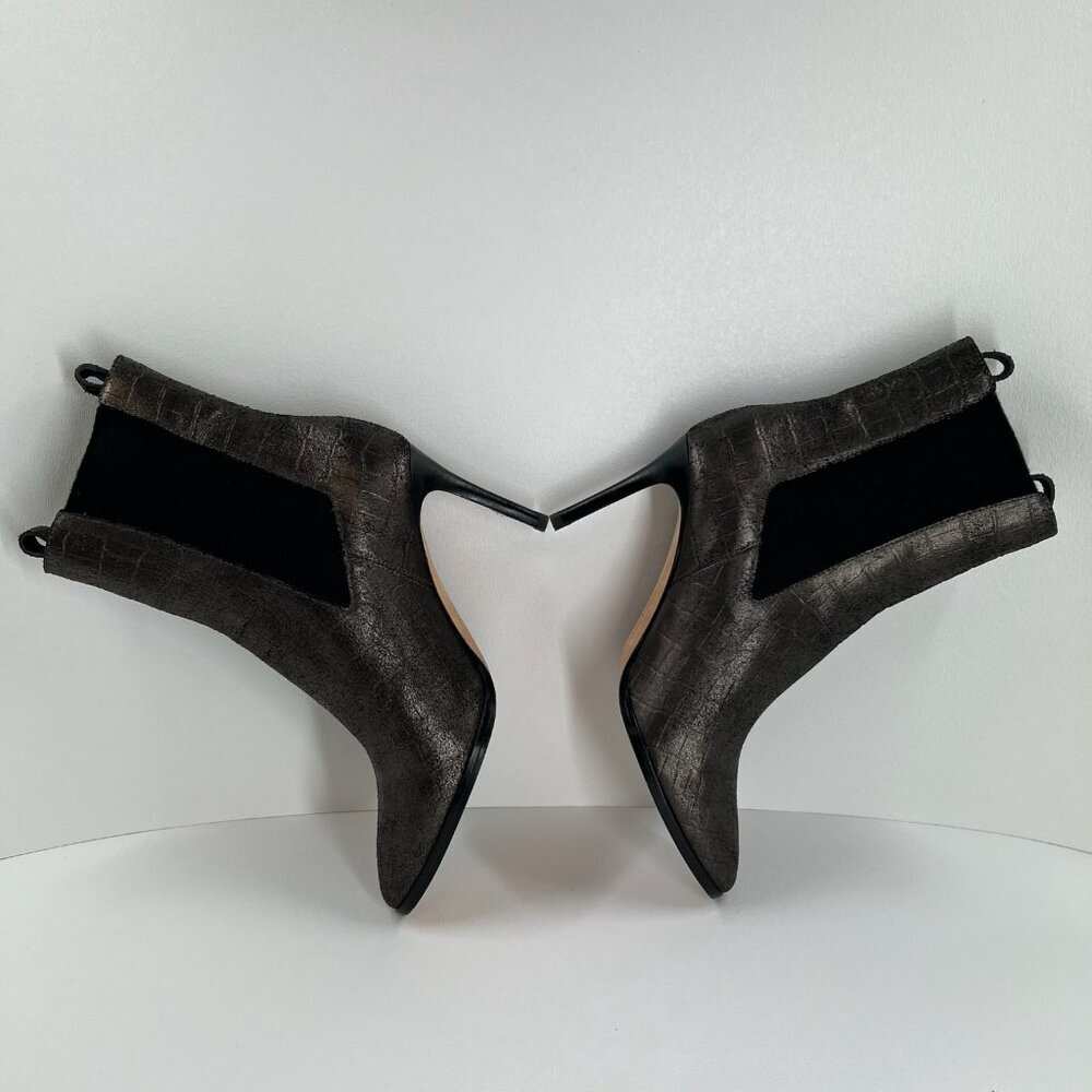 PAIGE Celeste Ankle Bootie Size 8.5 Stiletto Heel Gunmetal Croc Leather Metallic - Picture 8 of 14